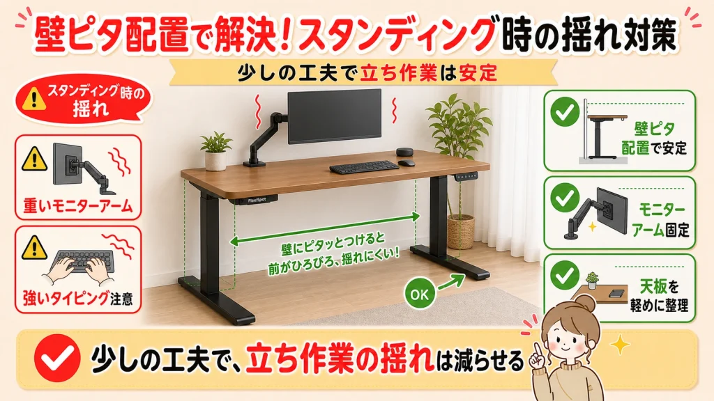 FlexiSpot E7 Proのスタンディング時の揺れ対策