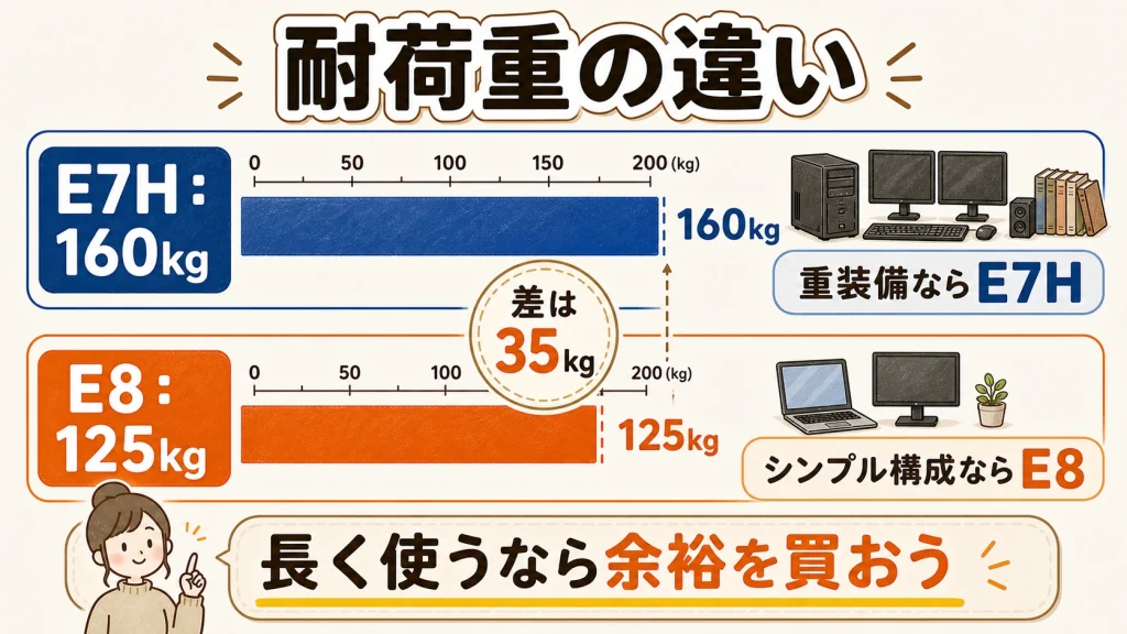E7HとE8の耐荷重比較図解