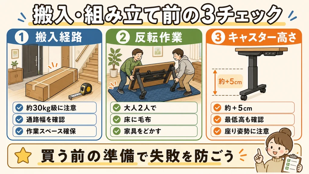 搬入と組み立て注意点の図解