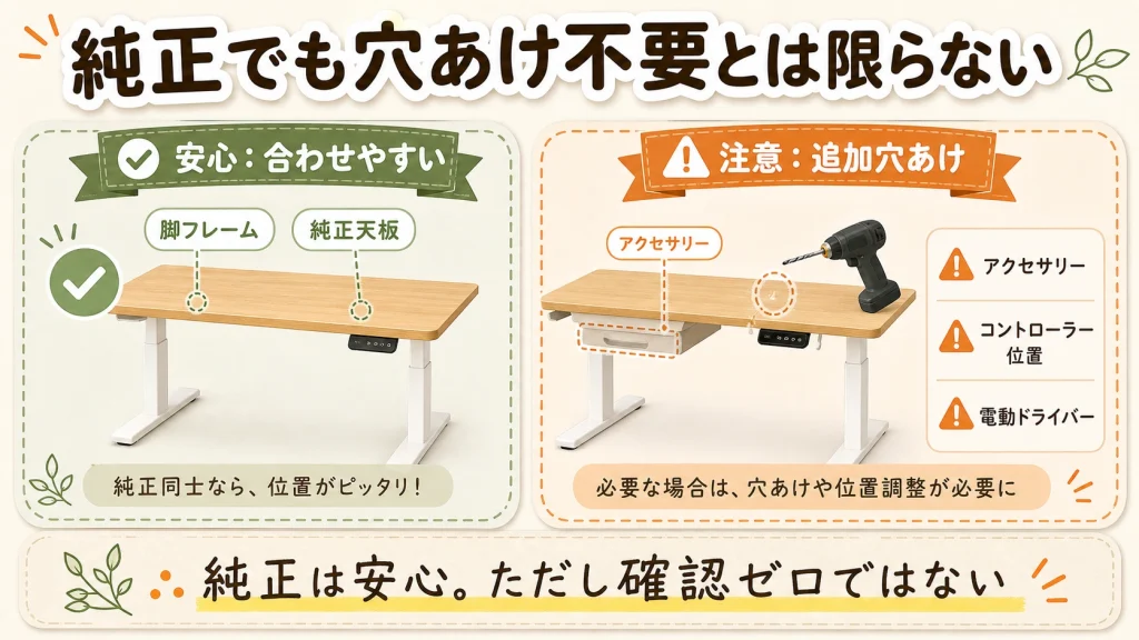 純正天板でも穴あけが必要な場合があることを示す図解
