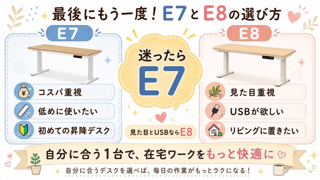 E7とE8の選び方まとめ
