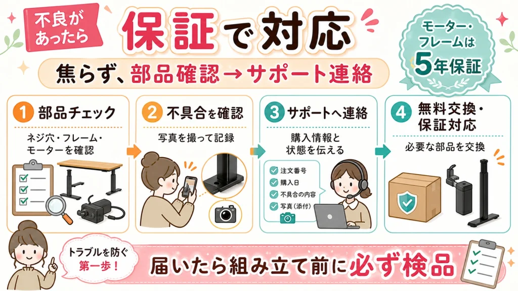FlexiSpot E8の5年保証と無料交換サポート
