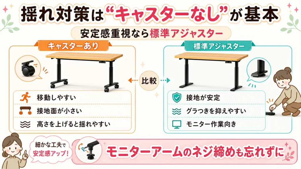 FlexiSpot E8の揺れを抑える対策