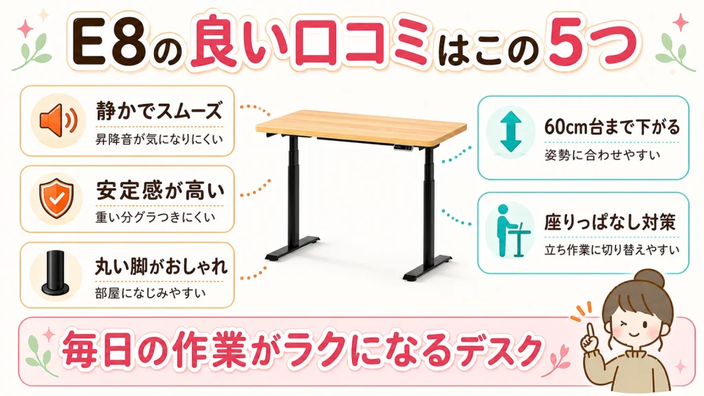 FlexiSpot E8の良い口コミ・評判