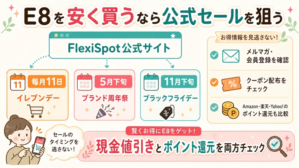 FlexiSpot E8を安く買う公式サイトのセール