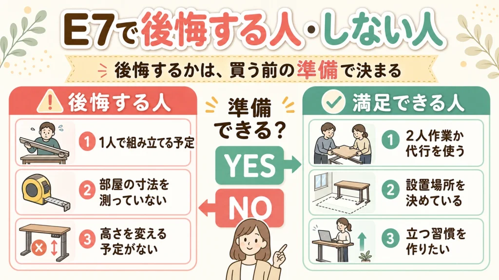 FlexiSpot E7で後悔する人としない人の3秒診断