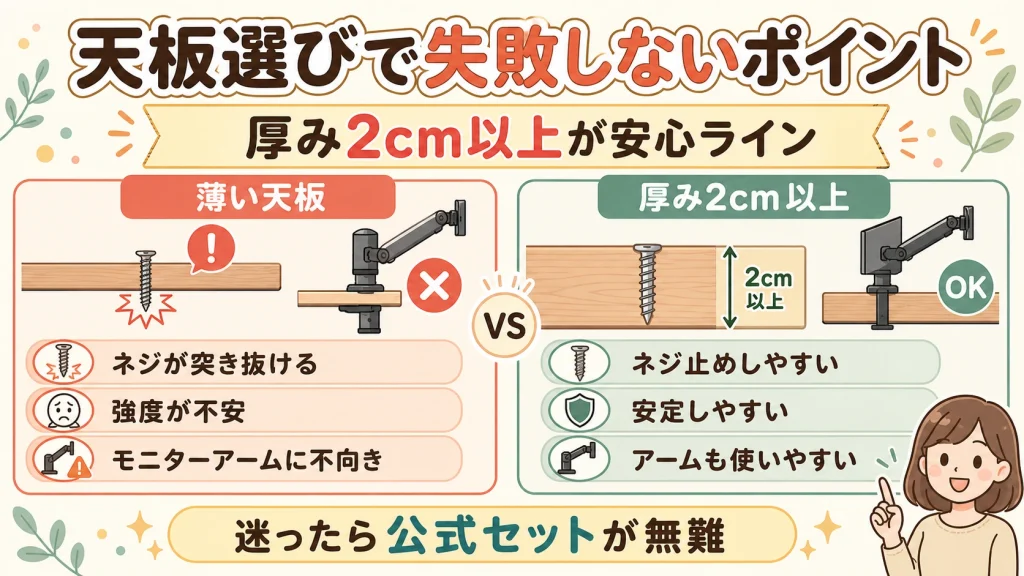 FlexiSpot E7の天板は厚み2cm以上を選ぶ