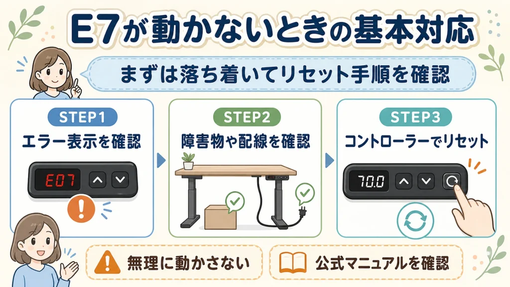 FlexiSpot E7のエラー時に試すリセット手順