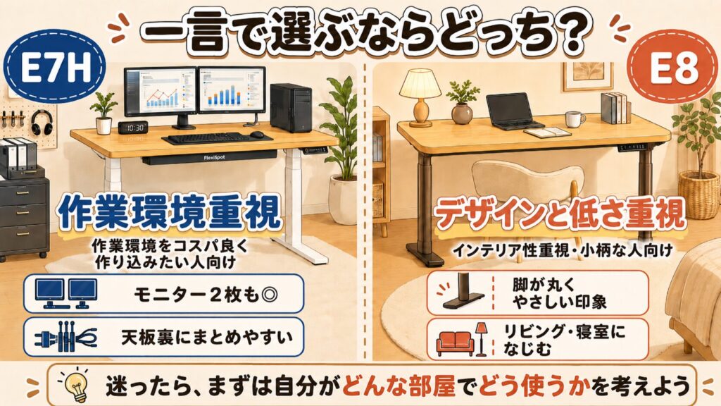 FlexiSpot E7HとE8の結論比較図解