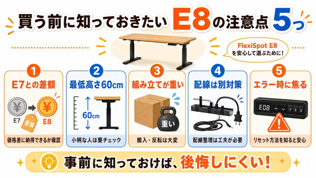 FlexiSpot E8で後悔しやすい5つのポイント