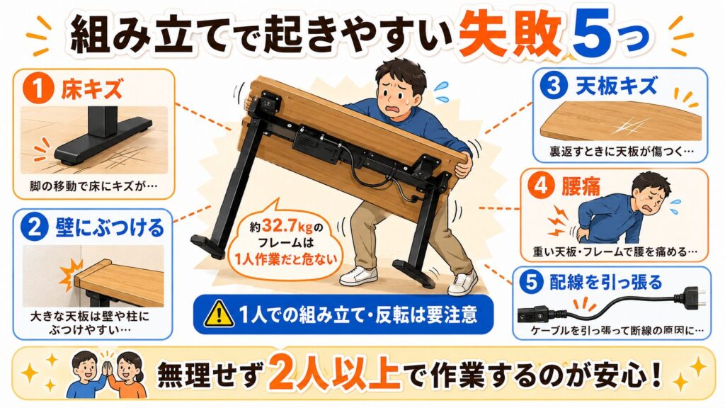 FlexiSpot E8の組み立てで起きやすい失敗例