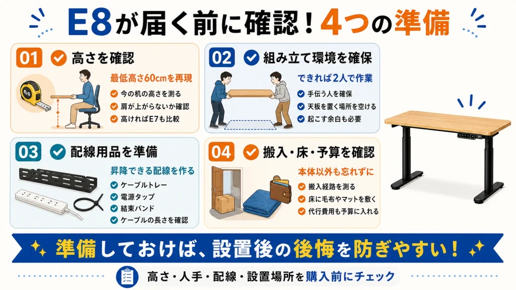 FlexiSpot E8購入前の準備チェックリスト