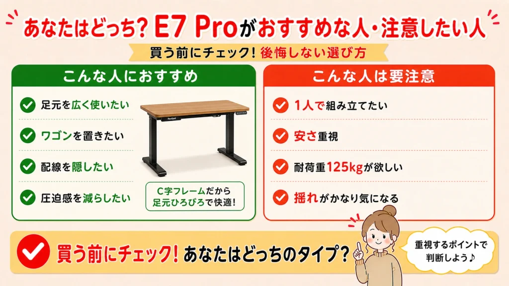 FlexiSpot E7 Proがおすすめな人と注意したい人の特徴