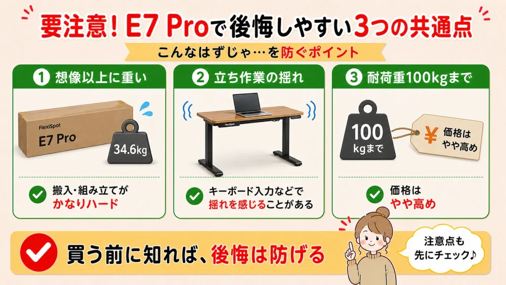 FlexiSpot E7 Proで後悔しやすい3つの注意点