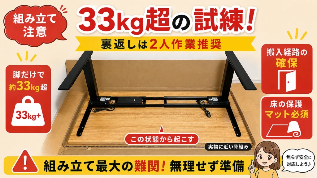 FlexiSpot E7 Proの搬入と大人2人での組み立て手順
