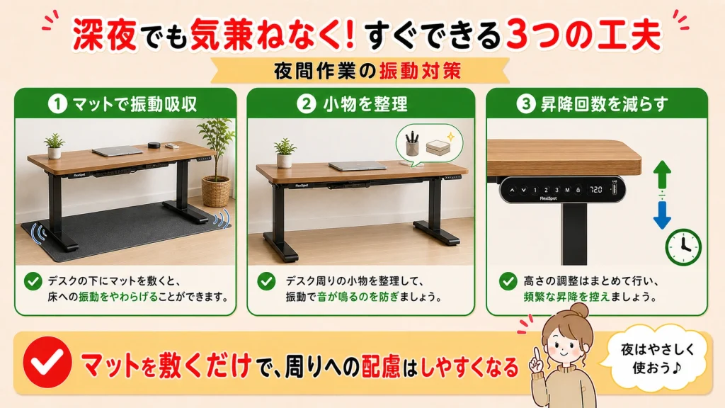 電動昇降デスクの夜間作業対策