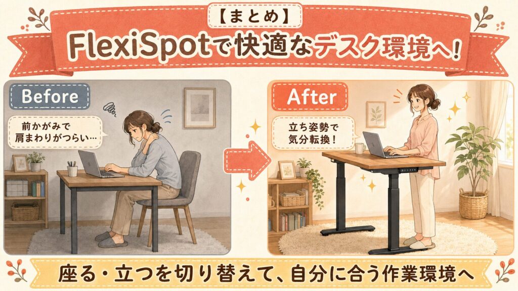 FlexiSpot導入前後の作業姿勢比較