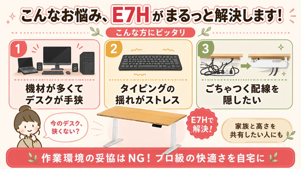 FlexiSpot E7Hがおすすめな人の特徴をまとめた図解
