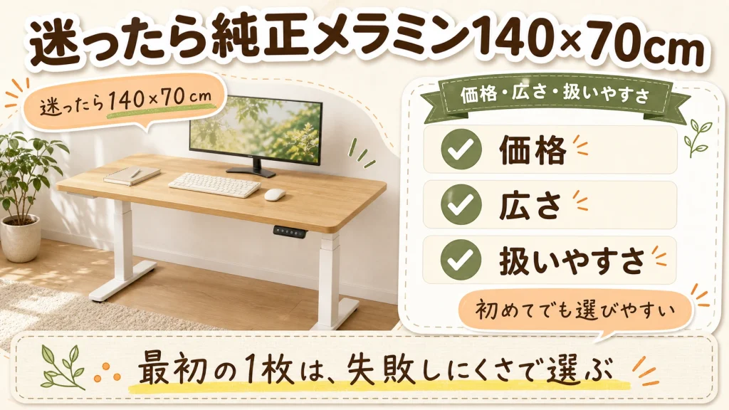 FlexiSpot純正メラミン天板140×70cmをおすすめする図解