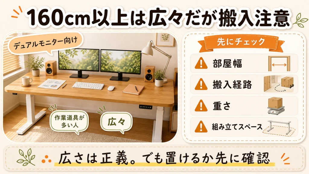 160cm以上の天板と搬入前チェックポイントの図解