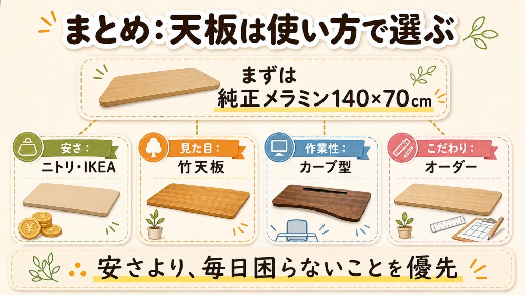 FlexiSpot天板の選び方まとめチャート