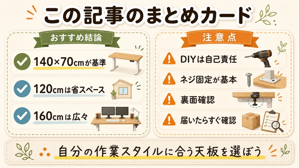 FlexiSpot天板購入前のおすすめ結論と注意点まとめカード